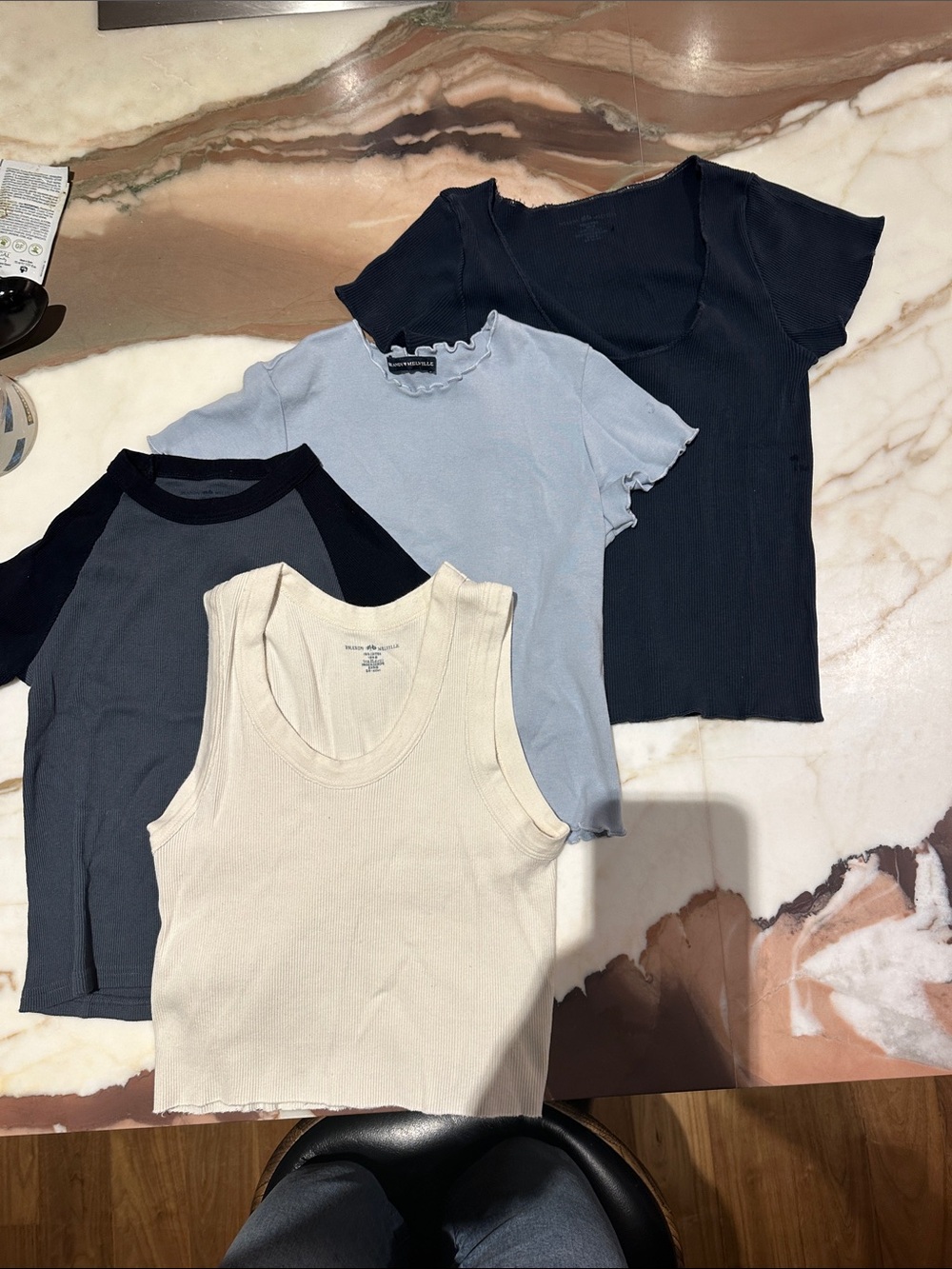 Brandy Melville Four-Pack Tee & Tank Set - Cream, Light Blue, Navy, Charcoal